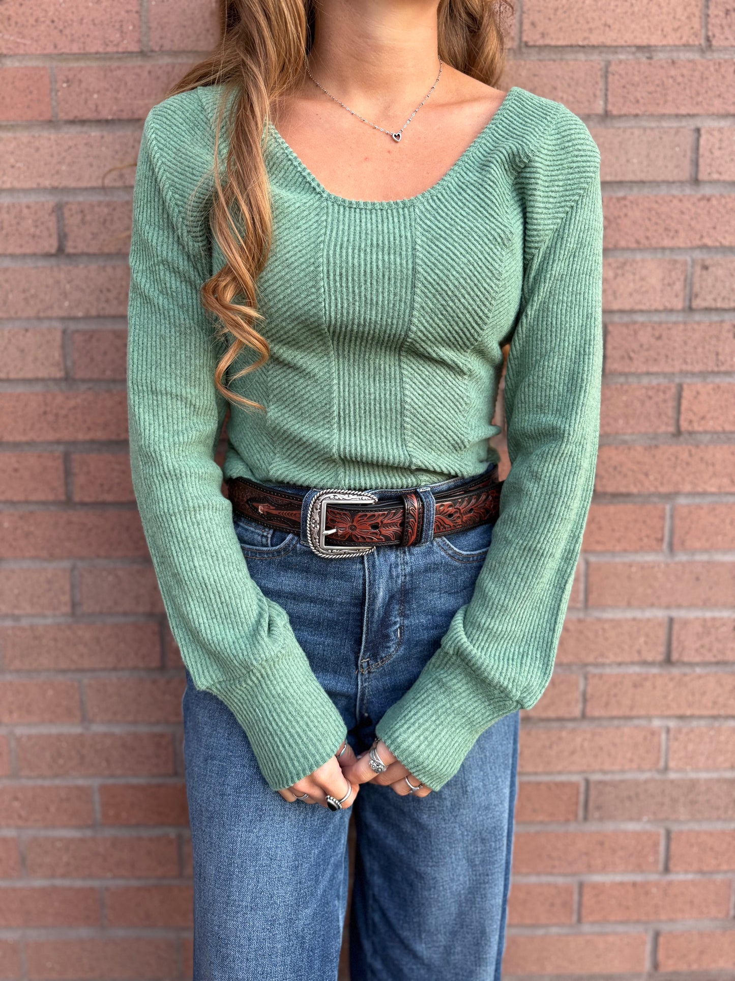 Textured long sleeve green