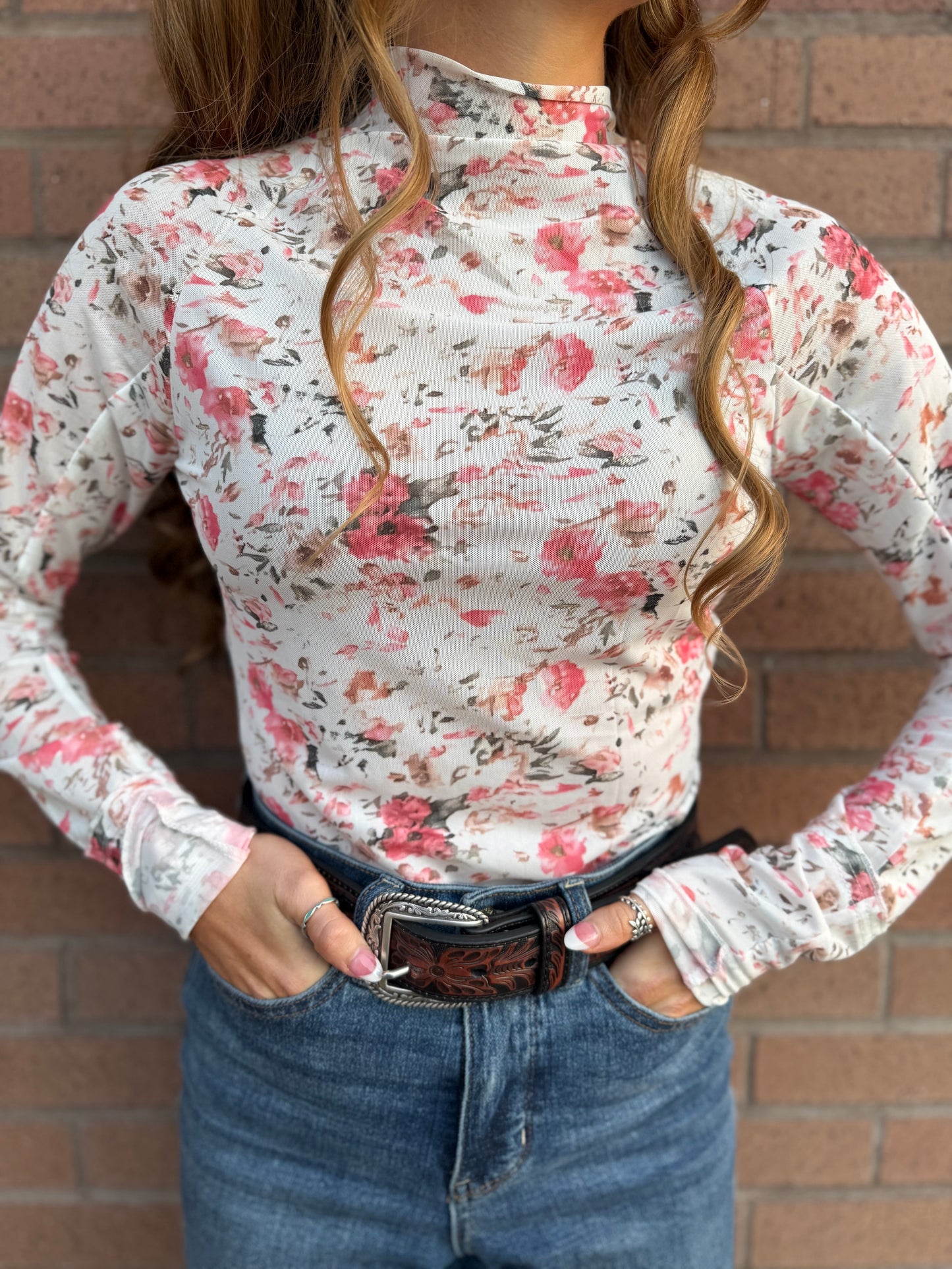 White floral mesh top