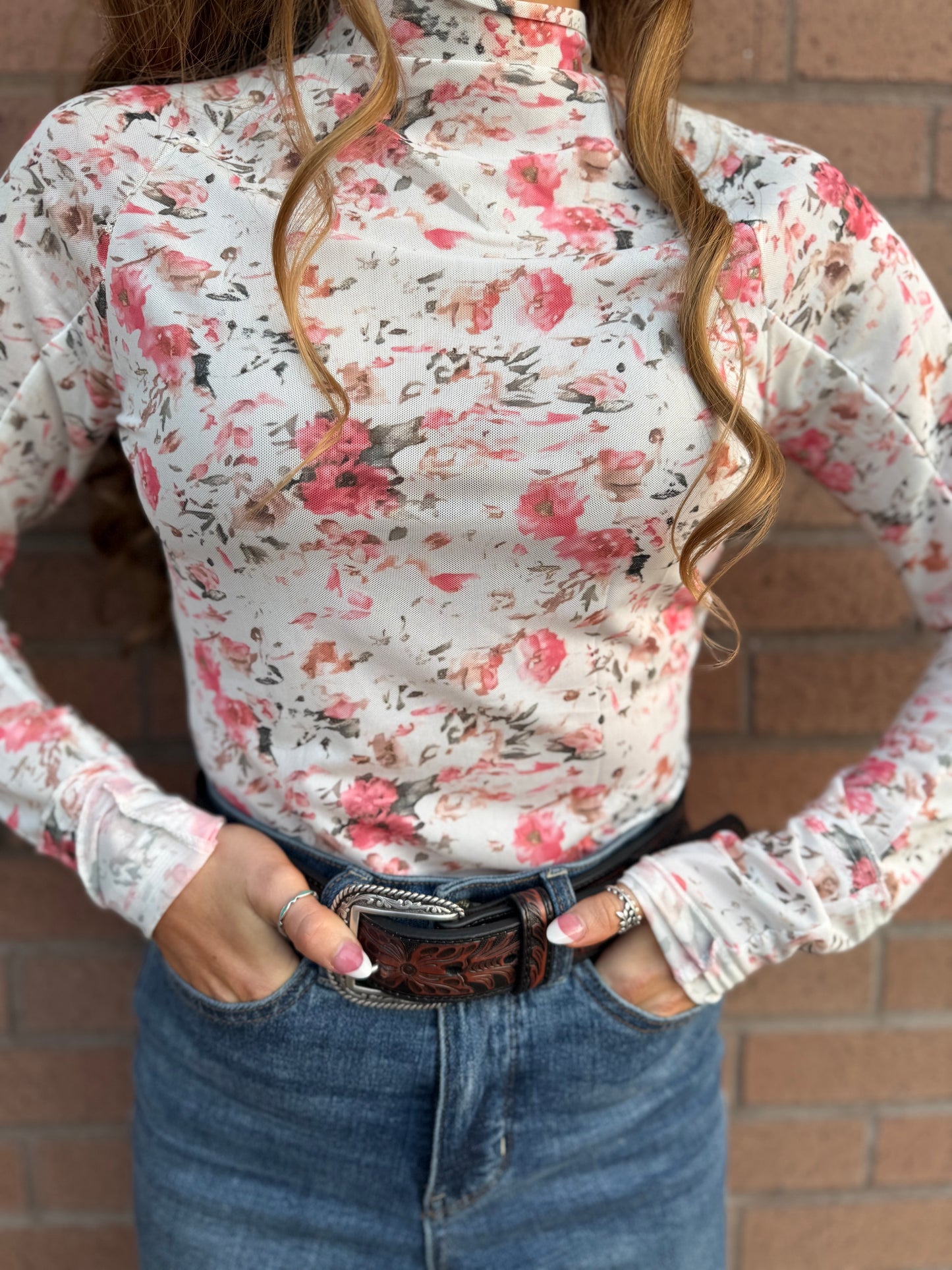 White floral mesh top