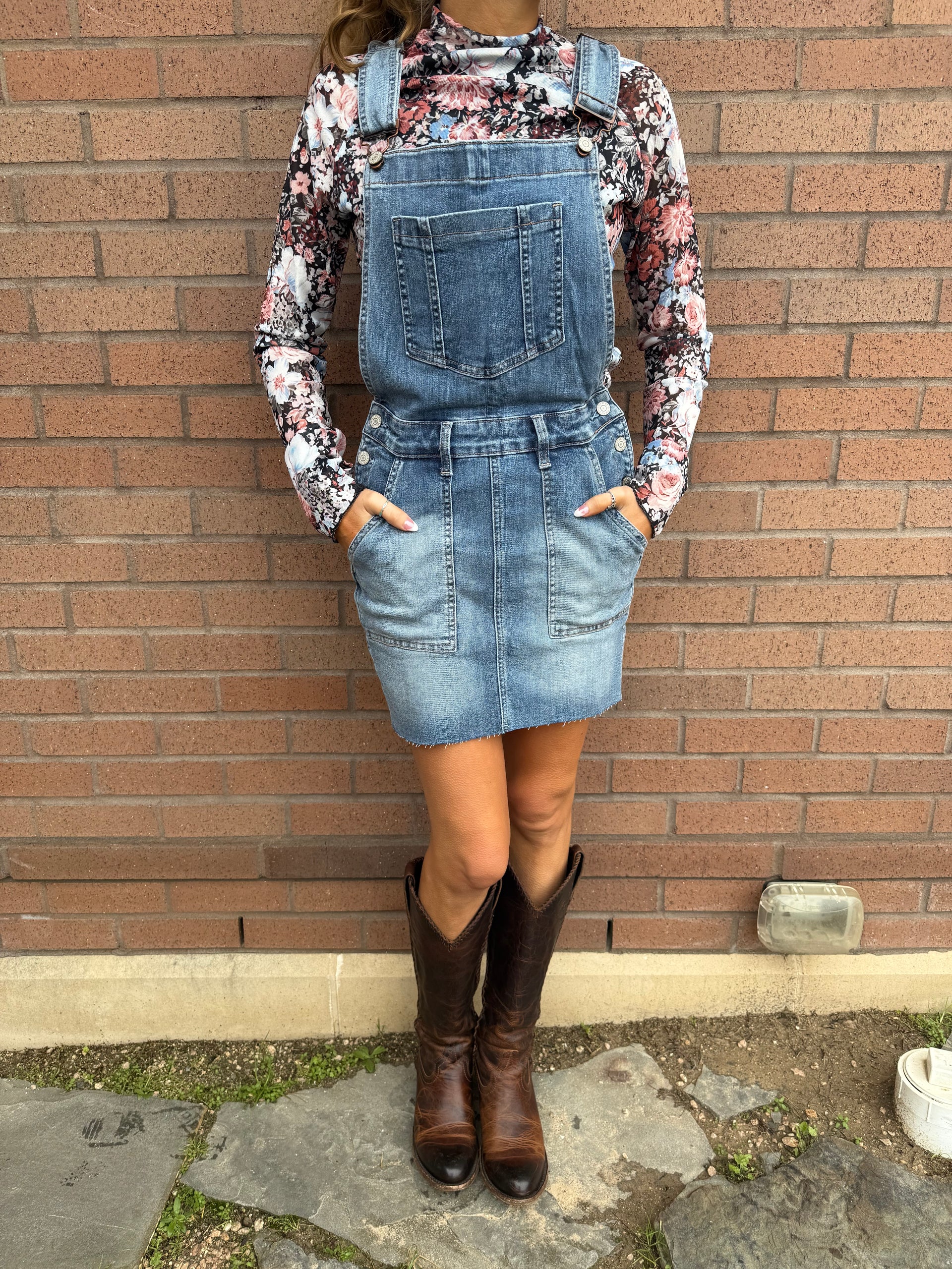 knee length dresses for ladies Blue Denim Midi Overall Dress – Buddhatrends main image 0